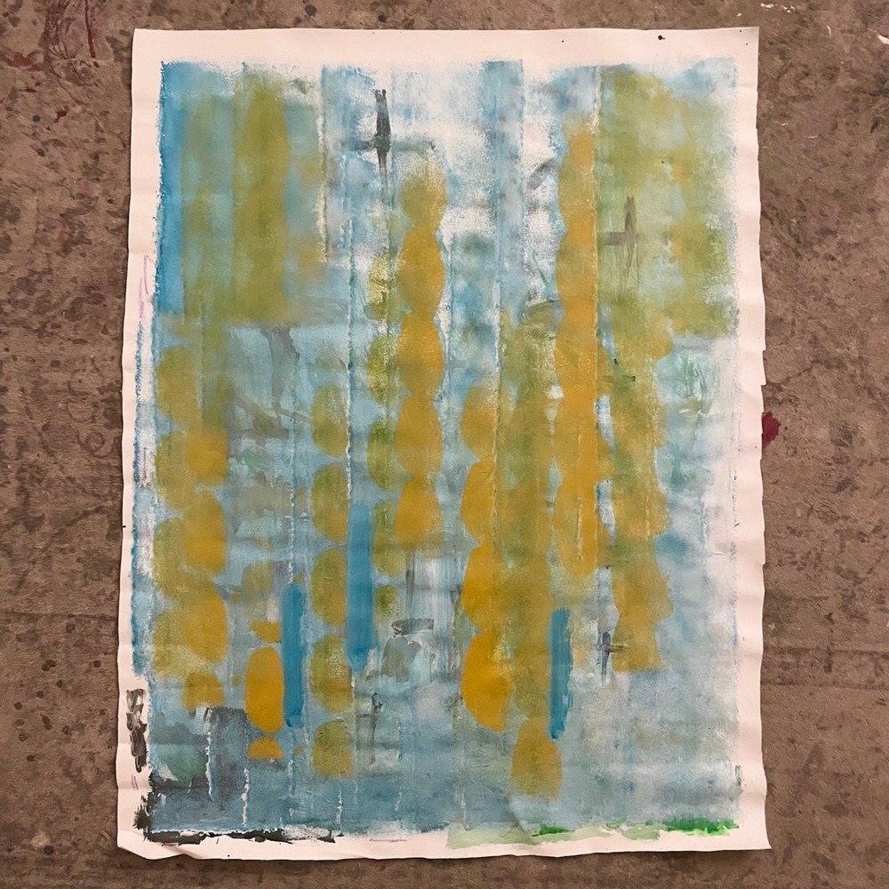 OMAN Original Abstract Painting 31x24 Blue Yellow Modern Contemporary Art
